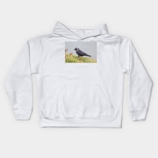 Jackdaw on cliff edge Kids Hoodie